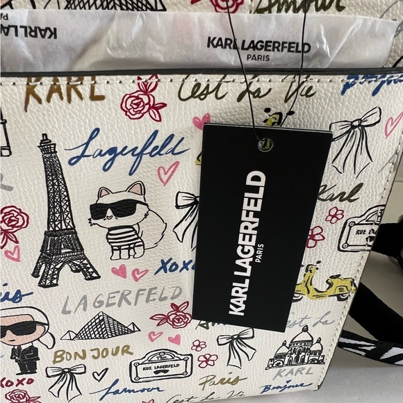 Karl Lagerfeld White Graphic Print Handbag with Logo Strap - Picture 14 of 16